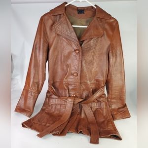 Vintage genuine leather trench coat